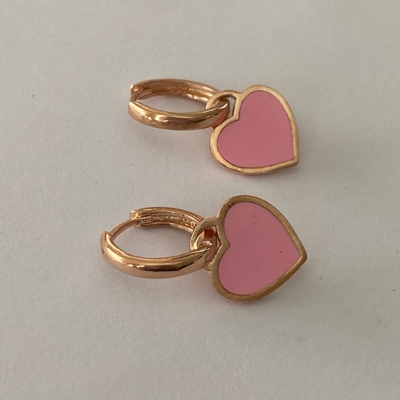 925 Silver pink handmade enamel heart earrings - Picture 3 of 5